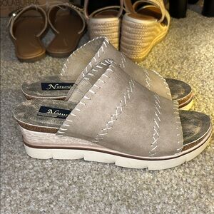 Natural Reflections Taupe Slip-On Wedge Mules